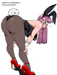 1girls 2022 ass bending_over bent_over blue_eyes bulma_(bunny) bulma_briefs bunny_ears bunny_girl bunnysuit busty cuffs dragon_ball dragon_ball_(classic) edit female female_only hands_on_knees high_heels large_ass large_breasts light-skinned_female light_skin notrealatg pantyhose playboy_bunny purple_hair shounen_jump simple_background slim_waist solo solo_female teenager thick_thighs ukevegeta13 white_background wide_hips