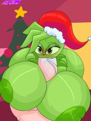 big_ass big_breasts big_penis blowjob christmas_hat fellatio green_body green_skin grinch heart-shaped_pupils nipples paizuri rule_63 the_grinchess titjob zeglo-official