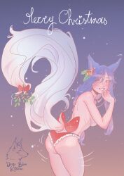 ahri blue_hair deepbluekitsune fox_ears hiding_breasts kitsune league_of_legends long_hair partially_clothed tail yellow_eyes