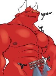 bara biceps bovid bovine furry hunter_(toro_buull) ice_xhan male male_focus male_only muscular muscular_male pecs red_body red_fur toro_buull