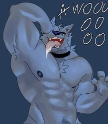 abs bara biceps choker furry ice_xhan male male_focus male_only muscular muscular_male nipples pecs text toro_buull wolf