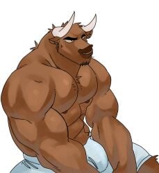 1boy anthro bovid bovine boxers bulge bull furry horns ice_xhan male male_focus male_only muscular muscular_male pecs toro_buull underwear