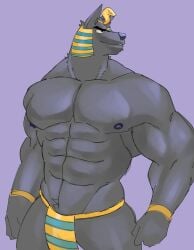 1boy abs anthro bara biceps briefs bulge canid canine canis egyptian egyptian_clothes egyptian_mythology furry grey_body grey_fur ice_xhan male male_only mammal muscular_male nipples pecs toro_buull underwear wolf