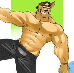 bara biceps bulge canine canine cap furry hat ice_xhan male male_focus male_only muscular muscular_male pants pecs reversed_baseball_cap tight_clothing toro_buull