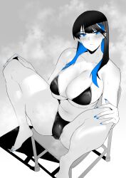 big_breasts blue_eyes blue_nail_polish blue_nails breasts girl kagto_(alterna) multicolored_hair spot_color