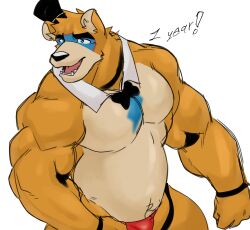 anniversary bear belly bodypaint bowtie bulge facepaint five_nights_at_freddy's five_nights_at_freddy's:_security_breach glamrock_freddy_(fnaf) hat ice_xhan male male_only orange_body orange_fur pecs toro_buull ursid