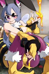 1girls absurd_res bee bee_costume bee_girl blush bongfillstudent bunny_ears bunny_girl bunny_industry_(bongfillstudent) cameltoe female female_only grey_hair honey long_hair looking_at_viewer one_eye_half-closed pantyhose purple_eyes purple_pantyhose sitting smiling smiling_at_viewer smug solo solo_focus tank_bunny_(bongfillstudent) thick_eyebrows wrist_cuffs