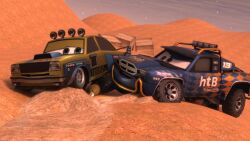 2022 car cars_(film) disney duo el_machismo_(cars) erection genitals gudmund_(cars) hi_res living_car living_machine living_vehicle machine male male/male non-human not_furry outside penis pixar vehicle