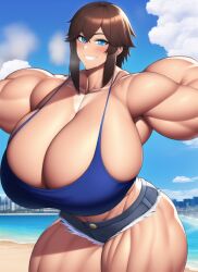 1girls abs ai_generated armpits arms_spread arms_up bare_arms bare_legs bare_midriff bare_shoulders bare_thighs beach biceps blue_crop_top blue_eyes blue_shorts blue_tank_top blush breast_expansion breasts broad_shoulders brown_hair city city_background cityscape cleavage collarbone crop_top day deep_cleavage denim denim_shorts game_freak giant giantess gigantic_breasts grin horny horny_female huge_breasts impossible_clothes impossible_clothing impossible_shirt large_breasts macro massive_breasts muscle muscle_growth muscle_tone muscles nai_diffusion nintendo npc_trainer ocean pokemon pokemon_sv seducing seduction seductive seductive_eyes seductive_gaze seductive_look seductive_mouth seductive_pose seductive_smile short_hair short_shorts shorts sideboob size_difference smile spaghetti_strap stable_diffusion steam steaming_body tank_top teeth teeth_visible thick_arms thick_thighs thighs voluptuous voluptuous_female wide_hips