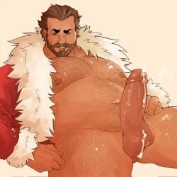 arcane bara beard body_hair boner christmas cum dilf erection facial_hair gay hairy human_form league_of_legends male male_only musclegut santa_costume solo solo_male vander warwick yaoi