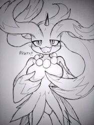 blush breast_grab breasts featureless_breasts featureless_crotch female flutter_mane hand_on_breast nakachidragon nintendo paradox_pokemon pokémon_(species) pokemon text video_games