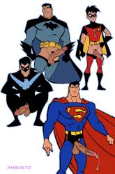 balls batman batman:_the_animated_series batman_(bruce_wayne) batman_(series) boner bruce_wayne clark_kent crotchless dc dc_comics dcau dick_grayson dicks_out erect_penis erection hard_on kal-el male male_only muscles muscular muscular_male nightwing pants_down phausto precum precum_drip robin_(dc) robin_(tim_drake) superman superman:_the_animated_series superman_(clark_kent) superman_(series) teen_boy testicles the_new_batman_adventures tim_drake veiny_penis