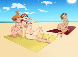 3girls anoneysnufftan applying_sunscreen beach bikini blonde_hair embarrassed evil_con_carne execution female female_only goggles heloise humiliation imminent_death jimmy_two-shoes kasumi_(pokemon) killer_lotion major_dr._ghastly massage murder ocean orange_hair peril pokemon punishment red_hair rubbing sand scared seaside sitting sky snuff summer sunbathing swimsuit towel waiting_for_turn