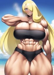 1girls abs ai_generated bandeau bandeau_bikini bare_arms bare_legs bare_midriff bare_shoulders bare_thighs beach biceps bikini bikini_bottom bikini_top black_bikini black_bikini_bottom black_bikini_top blonde_hair blue_eyes breasts broad_shoulders cleavage cynthia_(pokemon) day game_freak giant giantess gigantic_breasts gigantic_thighs hair_over_one_eye horny horny_female huge_breasts huge_thighs large_breasts large_thighs long_hair looking_at_viewer macro massive_breasts massive_thighs midriff midriff_baring_shirt muscle muscle_growth muscles muscular muscular_arms muscular_female muscular_legs muscular_thighs nai_diffusion nintendo ocean pokemon pokemon pokemon_dppt seducing seduction seductive seductive_eyes seductive_gaze seductive_look seductive_mouth seductive_pose seductive_smile shiny_skin size_difference stable_diffusion strapless strapless_bikini sweat sweatdrop sweating sweaty sweaty_body sweaty_breasts tan_body tan_skin thick_arms thick_thighs thighs voluptuous voluptuous_female wide_hips