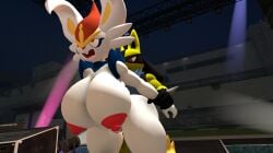 3d big_breasts breasts cinderace female lucario novaparadox1337 pokemon pokemon_(species) sex tagme