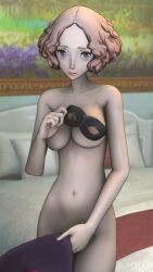 breasts covering_breasts covering_crotch haru_okumura juicytomaco large_breasts mask nude persona persona_5 posing