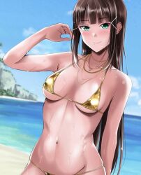 beach bikini kurosawa_dia smile tight_clothing toned_female