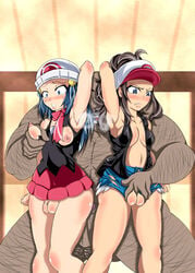 2girls age_difference angry areola armpits arms_up black_hair blue_eyes blue_hair blush breast_grab breast_squeeze breasts brown_hair censored cleavage clenched_teeth clitoris crying dark-skinned_male dark_skin dawn_(pokemon) erect erect_clitoris erect_nipples erect_penis erection fat_man fat_mons female fingering foreskin hair hairy hat headgear heavy_blush high_resolution hilda_(pokemon) huge_cock human humanoid kiryuu_kazumasa_(bitch_bokujou) large_nipples large_penis lips long_hair male muscular nintendo nipples no_bra pale_skin penis perky_breasts pokemon pokemon_bw pokemon_dppt ponytail puffy_areola scared short_shorts shorts sideboob small_breasts smell smelling sniffing steam straight surprised tears testicles thick_thighs thighs tied_hair torn_clothes veiny veiny_penis wide_eyed