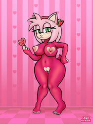 amy_rose big_breasts bodysuit breasts clothing female female_only hedgehog holidays mammal pink_hair pussy sega sonic_(series) sonicharinezumi valentine's_day wide_hips