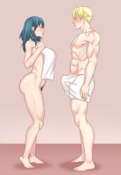 1boy blush byleth_(fire_emblem) byleth_(fire_emblem)_(female) clothed_erection commission dimitri_alexandre_blaiddyd erection female fire_emblem fire_emblem:_three_houses hairy_pussy imminent_sex nintendo nude_female nude_male pawgg