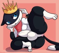 :3 anthro anus atlus clothed clothing crown feline fur furry furry_only hi_res male male_only mazilion megami_tensei megami_tensei_persona morgana_(persona) pantsless partially_clothed short_stack shortstack solo tail