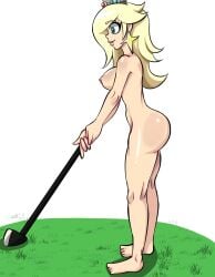 1girls ass b0x22_ barefoot breasts butt completely_nude completely_nude_female female female_only full_body golf golf_club grass mario_(series) mario_golf naked naked_female nintendo nude nude_female princess_rosalina solo solo_female