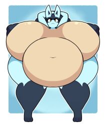 anthro big_breasts breasts dewbber female female_only fur huge_breasts lucario pokemon pokemon_(species) thick_thighs wide_hips