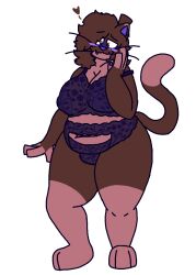 1girls amber_(felineflustered) anthro belly blush breasts brown_body brown_fur clothing domestic_cat ear_piercing eyewear felid feline felineflustered felis female fur glasses heart lingerie mammal nipple_piercing nipples null_bulge pawpads piercing purple_nipples purple_pawpads solo thick_thighs