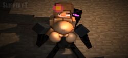 1boy 1girls 3d blue_eyes brown_hair cumflation enderman flower_in_hair horny_female human_female humanoid jenny_belle_(slipperyt) mine-imator minecraft outside sex slipperyt tagme