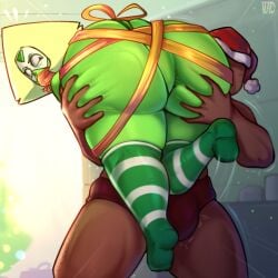 1boy 1girls alien alien/human alien_girl alien_humanoid angry ass ass_grab big_ass bubble_ass bubble_butt bulge carrying cartoon_network christmas colored_skin duo faceless_male female female_focus gem_(species) gift gift_wrapped green_body green_skin huge_ass huge_butt human humanoid legwear leotard leotard_aside madheaven male peridot_(steven_universe) plump plump_ass santa_hat shortstack steven_universe stockings thick_thighs thighhighs thighs visor voluptuous voluptuous_female yellow_hair