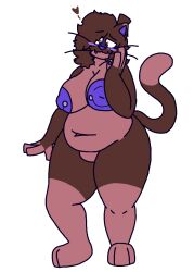 1girls amber_(felineflustered) anthro belly blush breasts brown_body brown_fur domestic_cat ear_piercing eyewear felid feline felineflustered felis female fur glasses mammal nipple_piercing nipples nude null_bulge pawpads piercing purple_nipples purple_pawpads solo thick_thighs