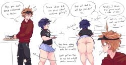 ass childe_(genshin_impact) dat_ass employee employee_uniform gay geep genshin_impact male male/male male_only pizza pizza_box pussy rule_63 scaramouche_(genshin_impact) skirt skirt_up staring tartaglia_(genshin_impact) yaoi