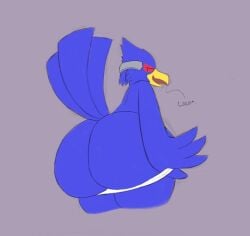 anthro avian avian_humanoid big_ass bubble_butt dragonfeatherss english english_text falco_lombardi huge_ass star_fox tagme teasing teasing_viewer text