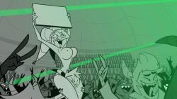 background_character big_breasts bounce bouncing_breasts concert crowd green_background green_laser helluva_boss jazz_(helluva_boss) multiple_boys succubus