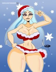 1girls aged_up andrea_davenport big_ass big_breasts blue_hair christmas christmas_hat christmas_outfit disney disney_channel eyelashes female female_only freckles frostbiteboi heart-shaped_pupils hourglass_figure mascara miniskirt peace_sign red_panties slutty_outfit solo the_ghost_and_molly_mcgee thick_thighs wide_hips winking winking_at_viewer