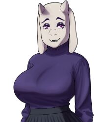 big_breasts black_lipstick breasts deltarune deltarune_chapter_2 duoperso fully_clothed furry horns school_teacher schoolgirl skirt smile smiling smiling_at_viewer teacher toriel turtleneck undertale undertale_(series)