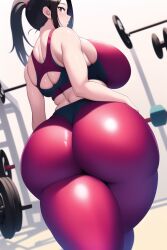 1girls 2022 ai_generated ass big_ass big_breasts black_hair breasts female female_only gym gym_uniform huge_ass huge_breasts long_hair looking_back momo_yaoyorozu my_hero_academia red_outfit shiny_clothes stable_diffusion thick_thighs tight_clothing