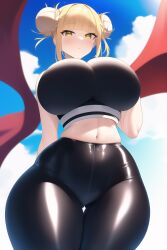 1girls 2022 ai_generated big_breasts blonde_hair breasts female female_only gym_uniform himiko_toga huge_breasts latex looking_at_viewer looking_down my_hero_academia shiny_clothes stable_diffusion thick_thighs tight_clothes tight_clothing wide_hips