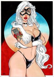 1girls 2022 big_breasts black_cat_(marvel) ed_benes_studio felicia_hardy female_only hi_res latex_bikini long_hair looking_at_viewer marvel marvel_comics seductive_look spider-man_(series) tagme tattooed_arm vagner_fernandes voluptuous_female white_hair