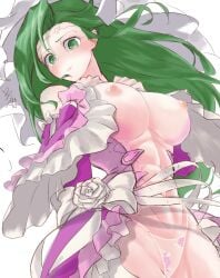 1girls abs accidental_exposure alternate_costume annand_(fire_emblem) bare_thighs breasts breasts_out chest_sarashi cosplay female female_only fire_emblem fire_emblem:_genealogy_of_the_holy_war fire_emblem_heroes green_eyes green_hair halloween halloween_costume huge_breasts inner_thighs long_hair naga_(fire_emblem)_(cosplay) nintendo nipples panties sarashi solo ta_dasu_(tadasu_hayashi) thick_thighs thighs underwear very_long_hair wardrobe_malfunction white_panties