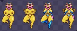 alternate_breast_size blue_eyes breast_press crown embarrassed empress_of_light huge_breasts kogagagachan-san_(onnagaki) long_ears long_hair nude_female pink_hair pixel_art self_upload terraria thick_thighs yellow_skin