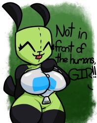 big_breasts breasts female gir_(invader_zim) green_background invader_zim lewdewott nickelodeon tagme white_background