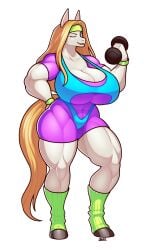 80's_theme anthro anthro_only blazbaros busty cleavage dumbbell equid equine exercise female female_only furry furry_only headband horse huge_breasts leotard long_hair long_tail looking_at_viewer mammal muscles muscular muscular_female socks solo solo_female thick_thighs tight_clothing tight_fit wide_hips winking winking_at_viewer workout workout_clothes wristband