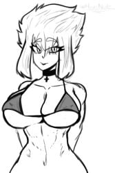 big_breasts big_butt bikini female huge_breasts large_breasts large_eyebrows messy_hair muscular muscular_female thick_thighs