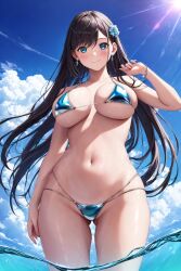 1girls 2022 ai_generated big_breasts female_focus female_only long_hair looking_at_viewer original shiny_bikini stable_diffusion tagme voluptuous_female wet_body wet_clothes wet_skin