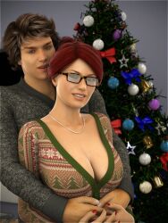 breasts christmas christmas_tree clothing duo glasses sydgrl3d