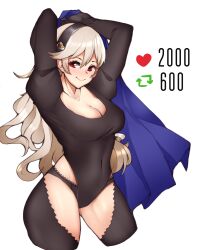 1340smile 1girls arms_above_head arms_up corrin_(fire_emblem) corrin_(fire_emblem)_(female) fire_emblem fire_emblem_fates grey_hair hairband hartman_hips long_hair looking_at_viewer medium_breasts meme nintendo red_eyes smile solo twitter_strip_game_(meme) undressing video_game video_game_character video_games