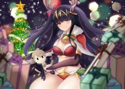 1girls alternate_costume alternate_version_available animal_ears antlers bangs bare_thighs bell bell_collar black_hair black_sleeves blunt_bangs blush bow bowtie breasts bridal_gauntlets cape christmas christmas_ornaments christmas_tree cleavage closed_mouth deer_ears doll female female_only fire_emblem fire_emblem_awakening fire_emblem_heroes fringe fur-trimmed_cape fur_trim gift green_bow green_bowtie grey_eyes hair_ornament highres holidays intelligent_systems jingle_bell kneeling large_breasts leaf_happa77 long_hair navel neck_bell nintendo official_alternate_costume panties red_panties reindeer_antlers robin_(fire_emblem) robin_(fire_emblem)_(male) signature smile snow solo stomach tharja_(fire_emblem) tharja_(winter)_(fire_emblem) thick_thighs thighs underwear wide_hips