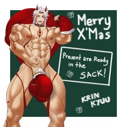 abs arataki_itto biceps christmas christmas_clothing christmas_outfit genshin_impact holidays hyper hyper_balls hyper_genitalia hyper_penis hyper_testicles krinkyuu male male_focus male_only muscle muscles muscular muscular_arms muscular_ass muscular_back muscular_legs muscular_male muscular_thighs nipples pecs veins veiny_penis