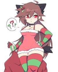 animation_meme_community arm_warmers bag choker christmas cry_(crydiaa) crydiaa hair_ornament red_eyes thick_thighs thighhighs wolf_ears